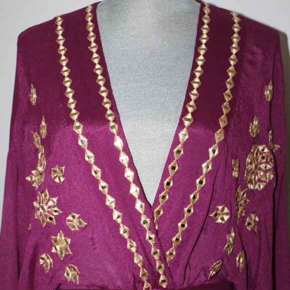 NWT Miss June Dark Fuhsia Embroidery Embellished Belted Kimono Jacket CoverUp OS - Picture 6 of 12
